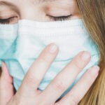 Young woman wearing a protective face mask